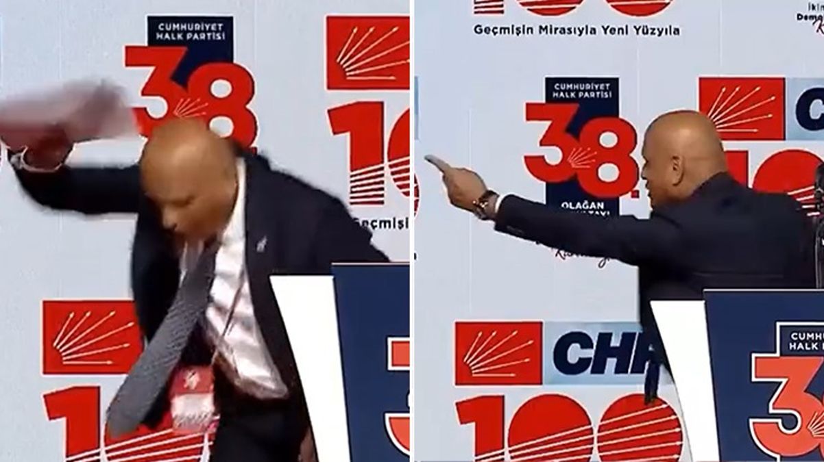 CHP kurultayında gergin anlar! Mikrofonu kapatılınca sinirlendi, notlarını fırlatarak kürsüden indi