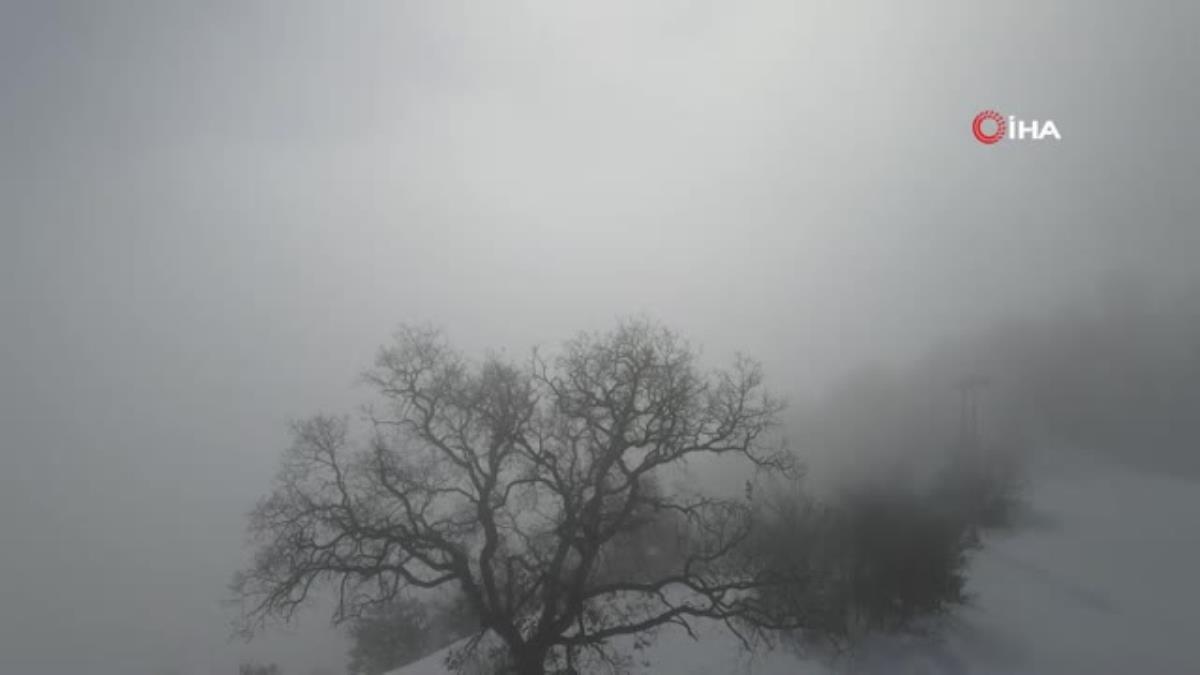 Çorum'da kar, sis ve güneşin ahenkle dansı