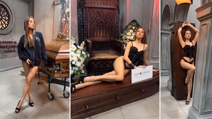 Ölüm reklamı! Tabutun üzerinde yarı çıplak dans ettiler...
